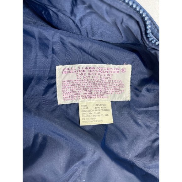 Vintage Ski Jacket Womens S/M SKYR 70s Retro Puffer Navy Blue Red White Stripe - Picture 9 of 12